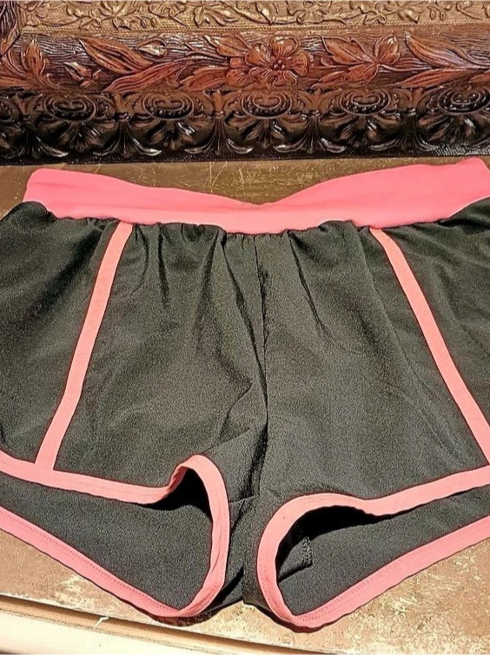 Women's Athletic Shorts Black & Pinkish orange